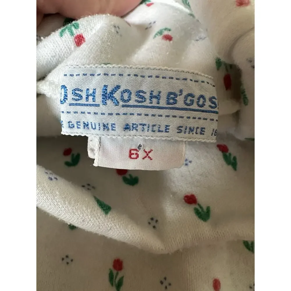 Vintage OshKosh B’gosh Logo Floral Turtleneck Size 6x White Red Tulips Flowers